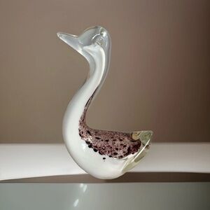 MURANO ART GLASS LONG NECK SWAN PAPERWEIGHT  FIGURINE PURPLE, WHITE, CRYSTAL